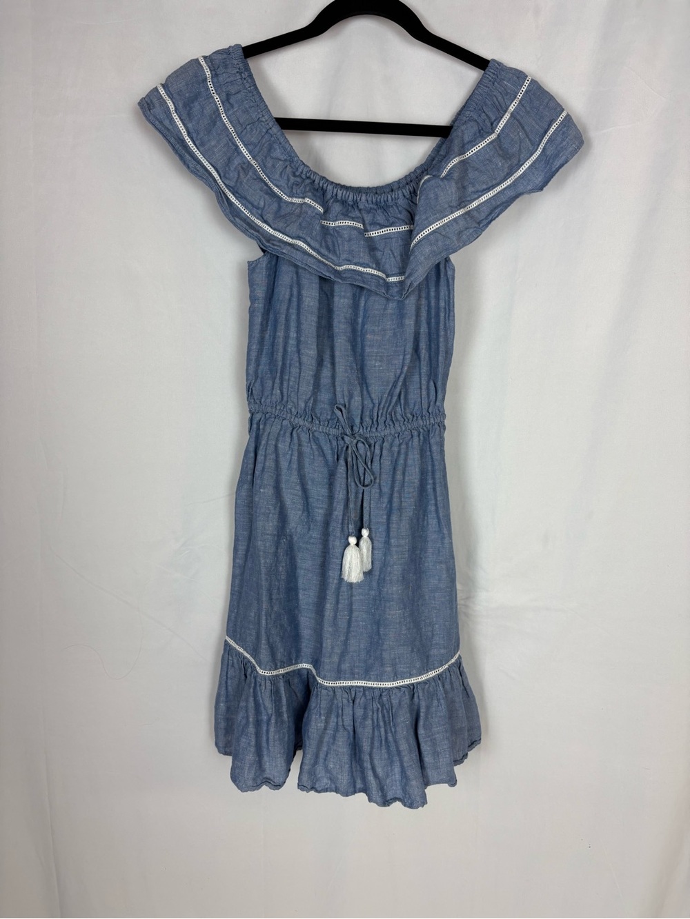 J. Crew Blue Chambray Off-Shoulder Dress